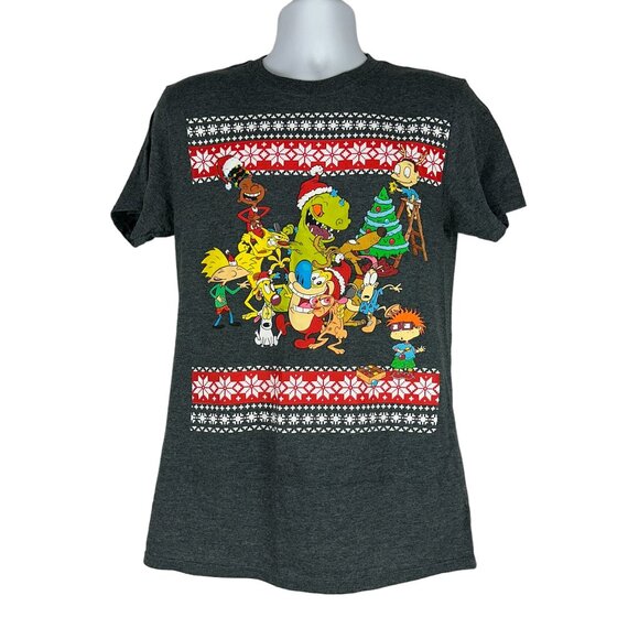 Nickelodeon Other - Nickelodeon Men's Rugrats Christmas T-Shirt Size M Gray Crew Neck Short Sleeved